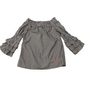 Style House Top Women's Size Medium Blue White Off Shoulder Bell Sleeve Gingham